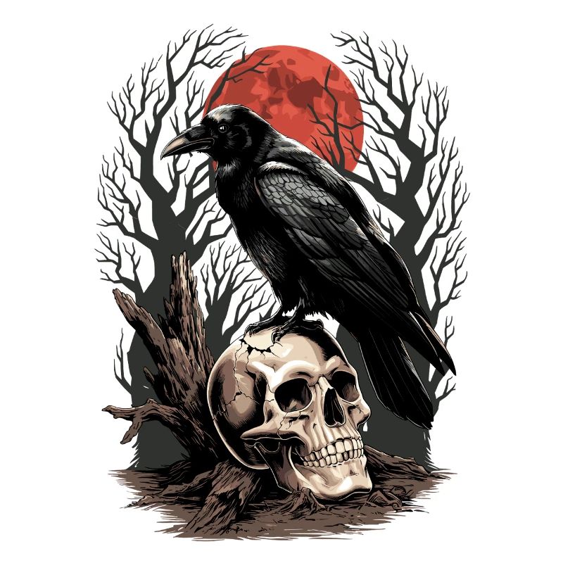 Raven Skull Moon Skull Gothic Black Crow