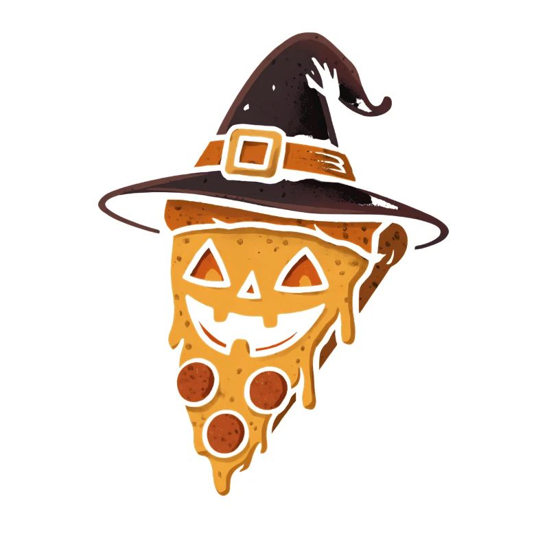 Pumpkin pizza with witch hat