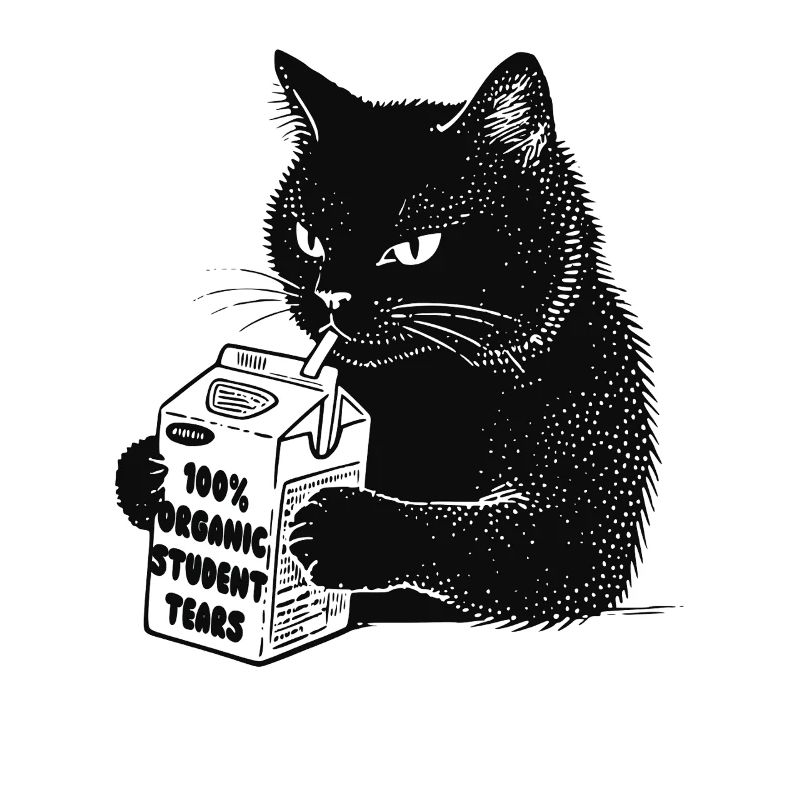 Cat drinks '100% Organic Student Tears'
