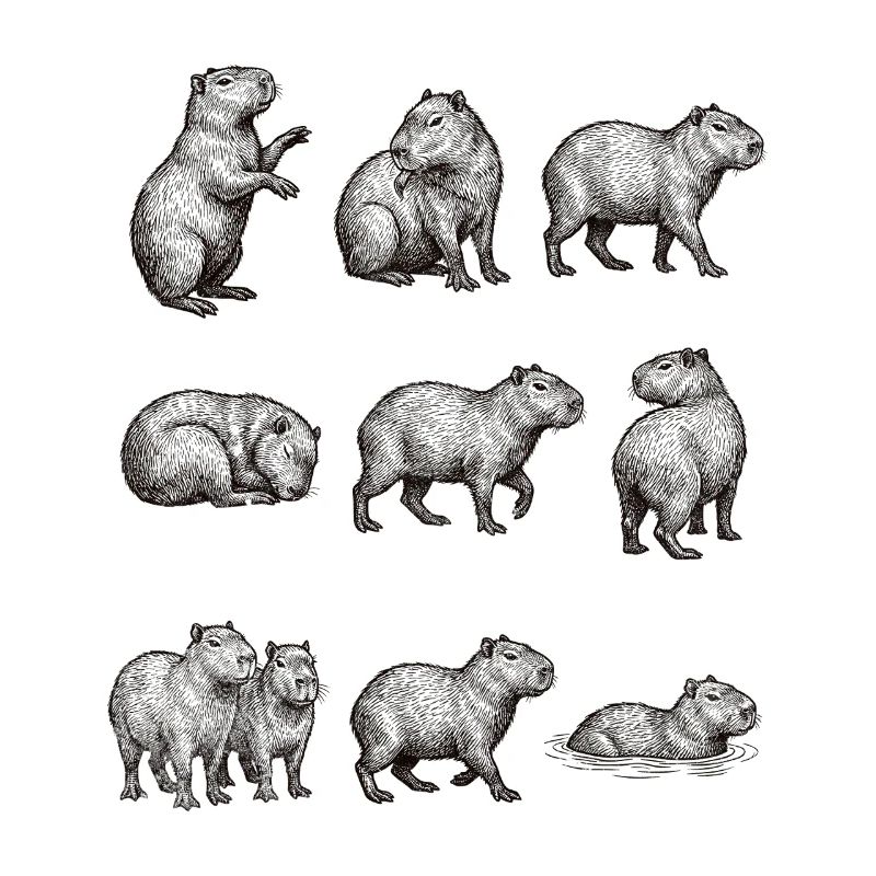 Capybara -Silhouetten im Walddesign