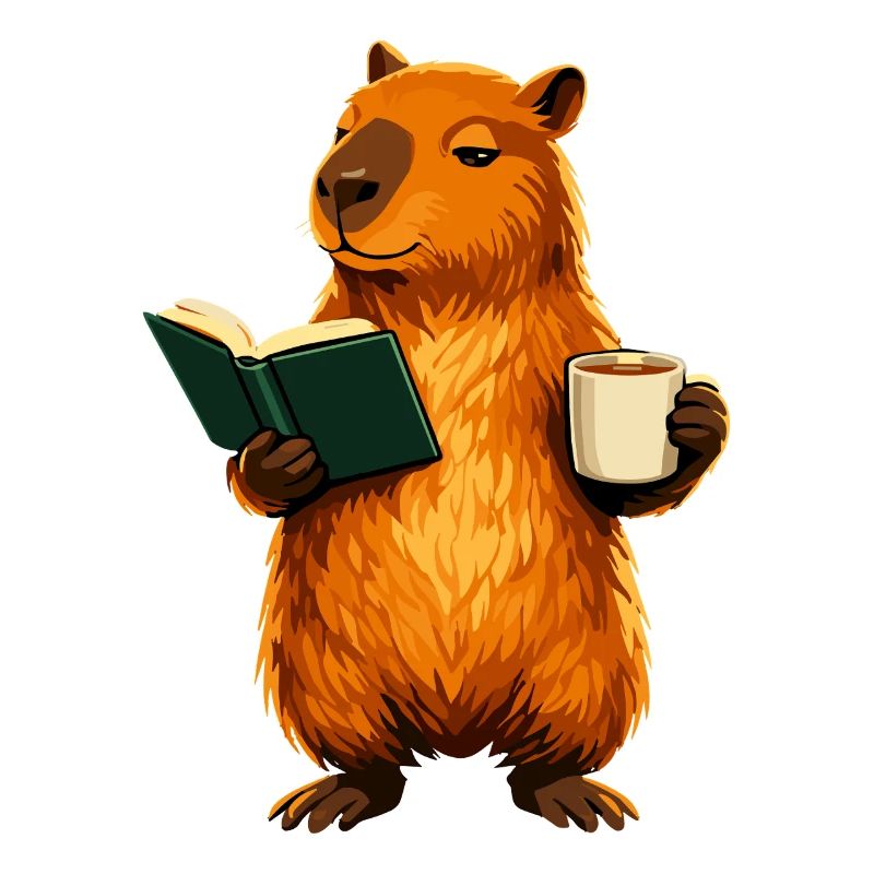 Capybara reading book with coffee book lover