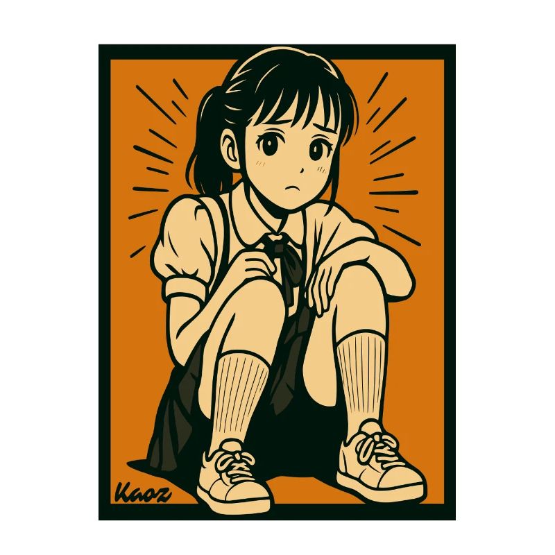 Manga Mädchen sitzend mit angezogenen Knien