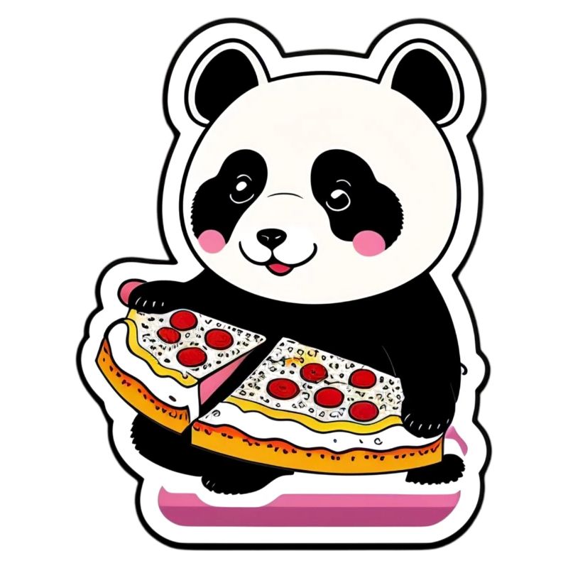 Cute Panda Bear Eats a Pizza Sticker