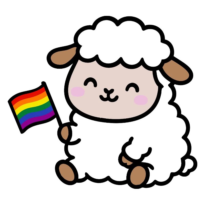 Kleines Pride-Schaf mit Regenbogenfahne