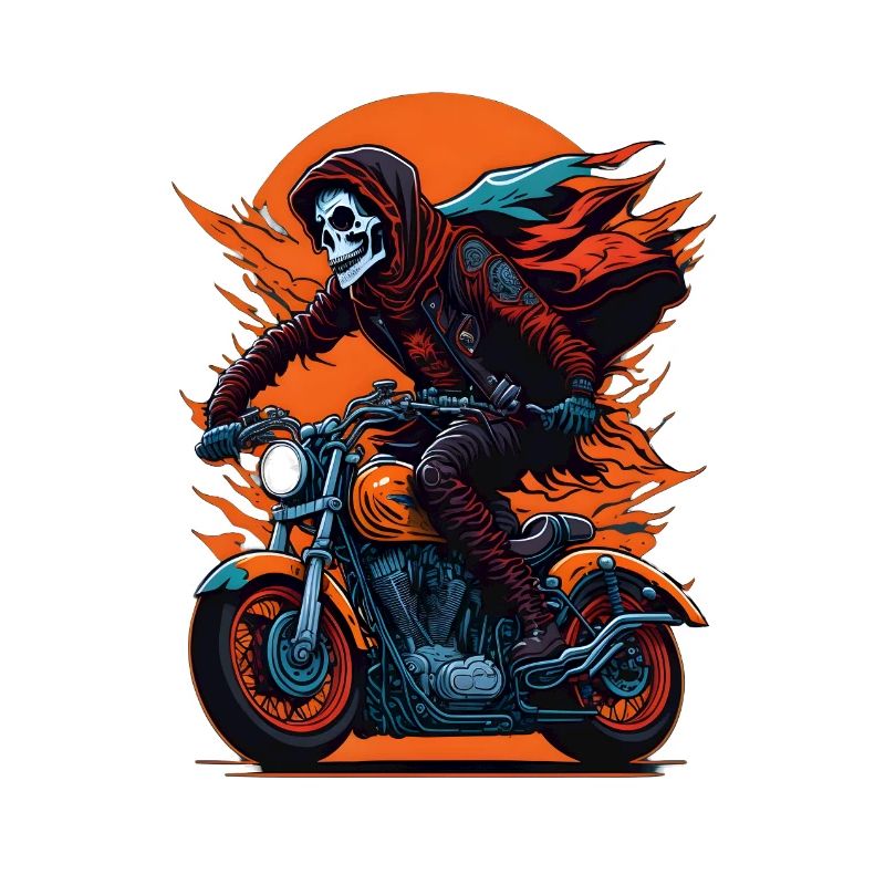Skeleton on motorcycle biker