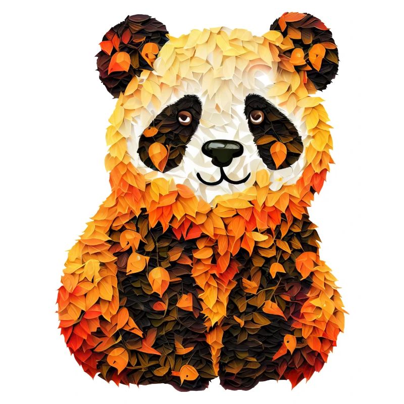 Panda mignon dans les feuilles d’automne