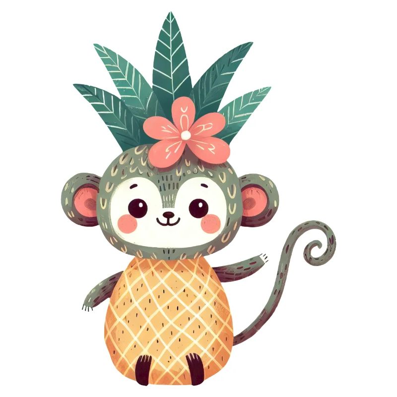 Monkey Chimpanzee Pineapple Fruity Cute Comic Art