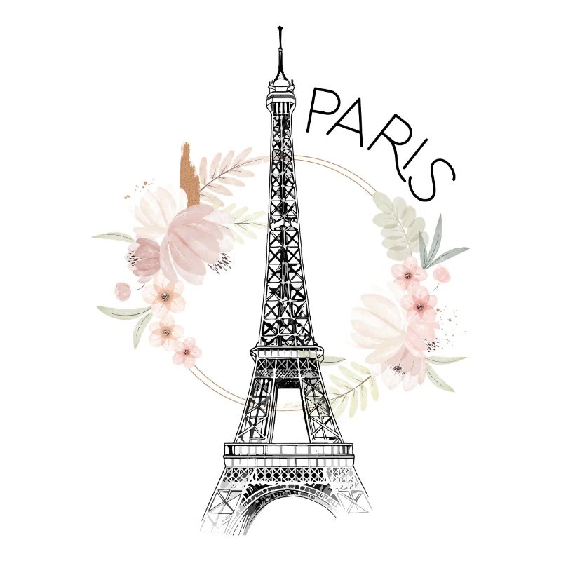 Paris Eiffelturm Frankreich Blumen Line Art Kunst