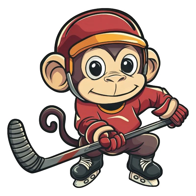 Süßer Affe als Eishockeyspieler Comic Cartoon