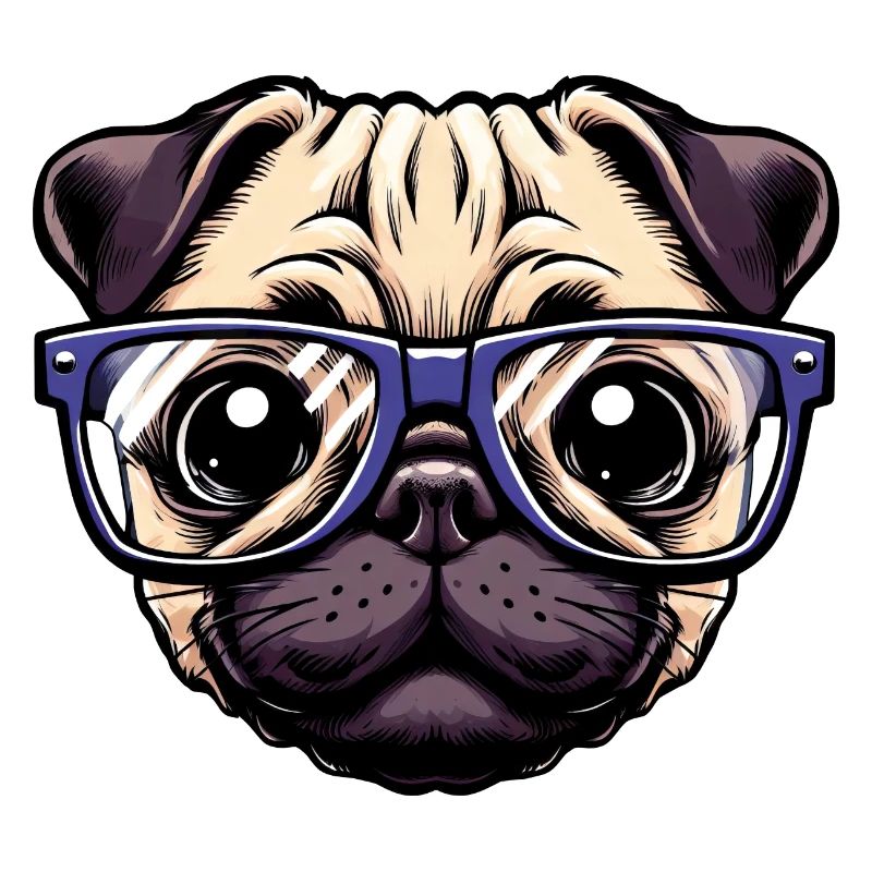 Nerdiger Mops mit Brille