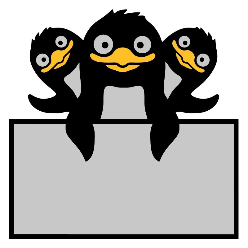 3 penguins behind shield