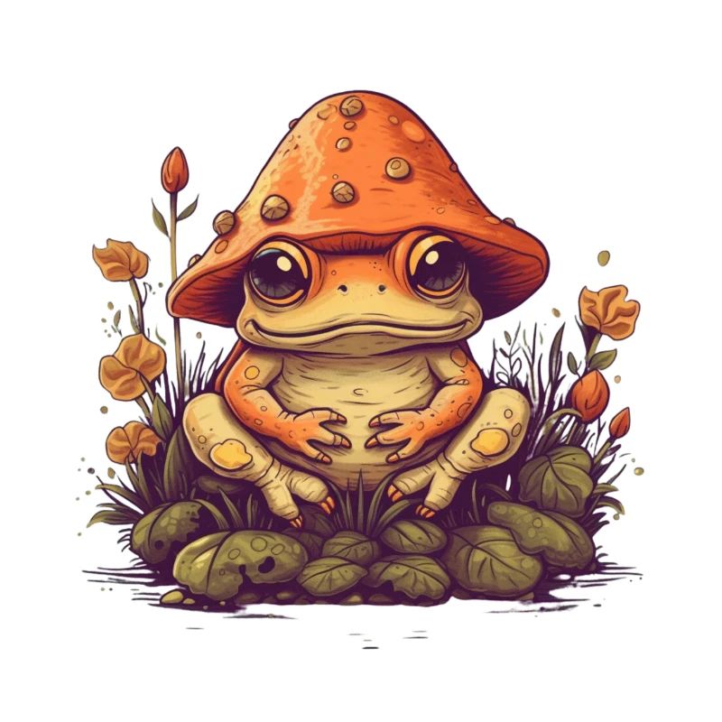 Cute toad with mushroom hat funny frog nature