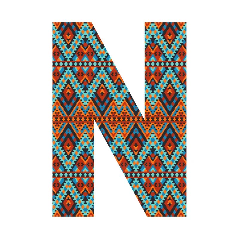 Buchstabe N- Boho-Design, buntes Monogramm