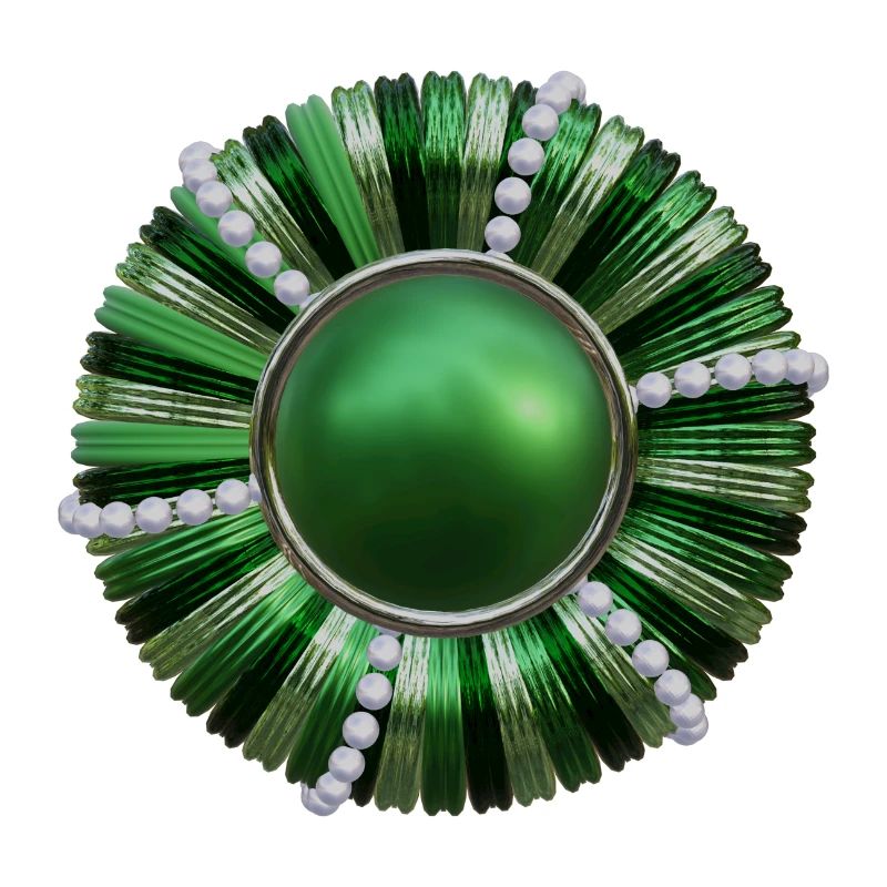 Bouton vert avec perles