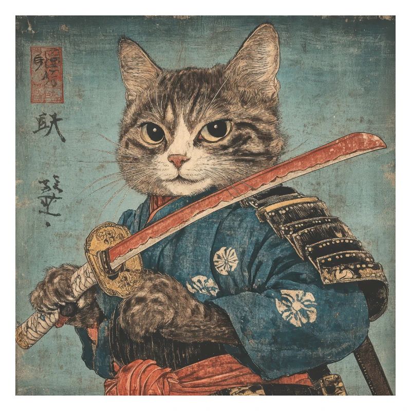Cat Samurai Japan Ukiyo-E