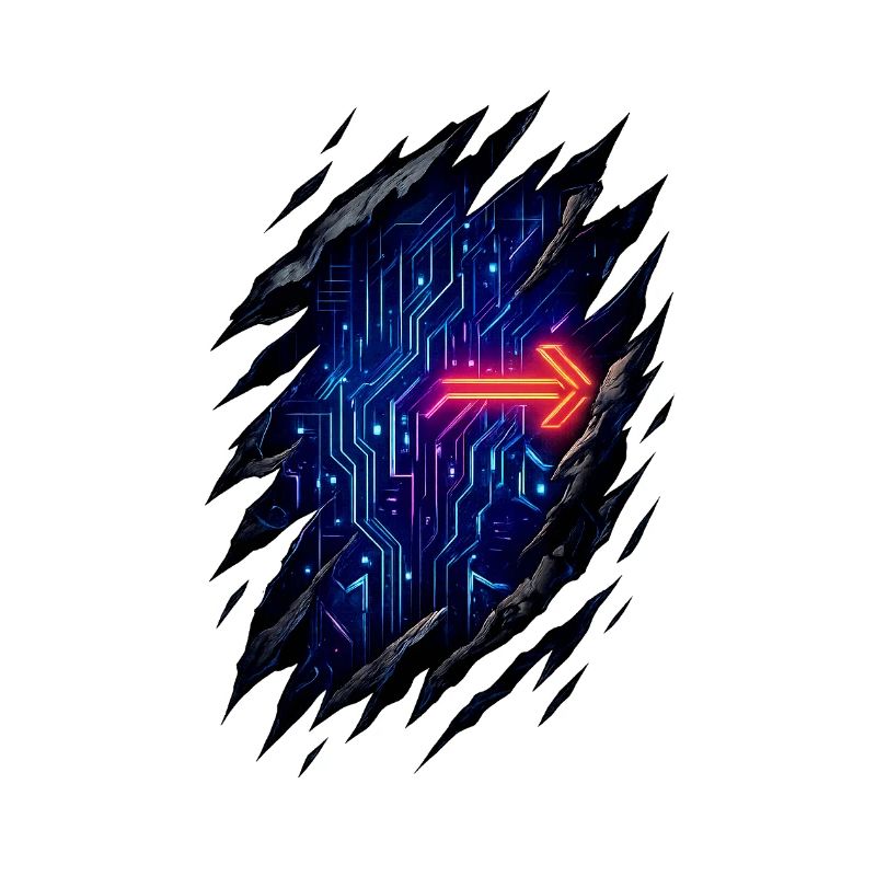 Futuristic Circuit Path with Neon Arrow