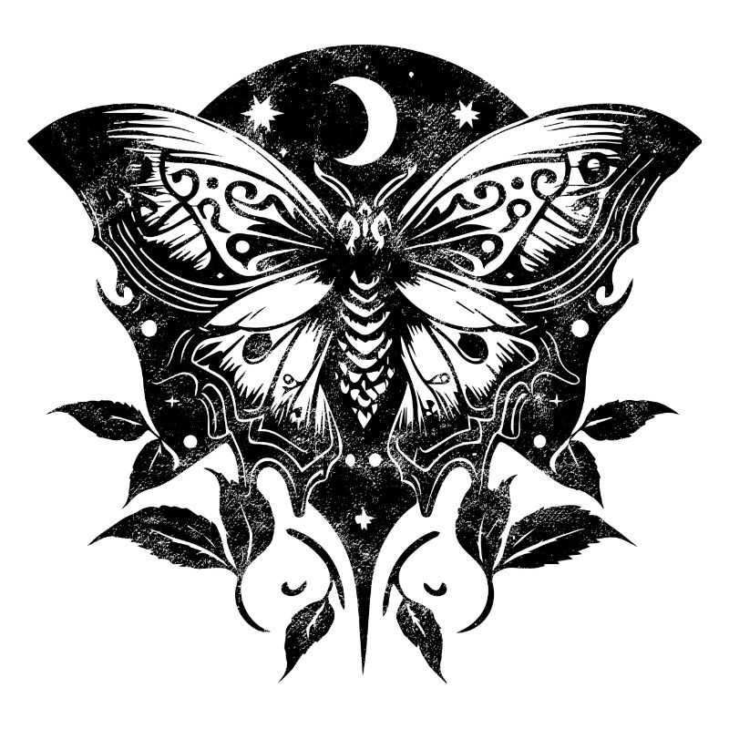 Moth, papillon de nuit, lune, vignes, gothique, wicca