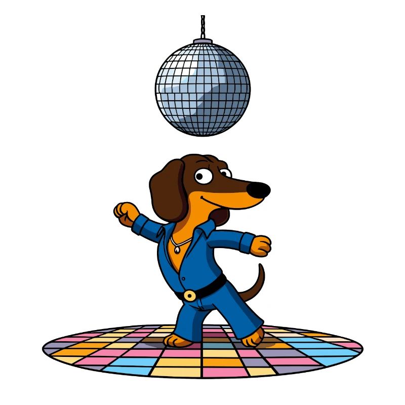 Disco chien teckel Stu danses danse danse balle disco danseuse