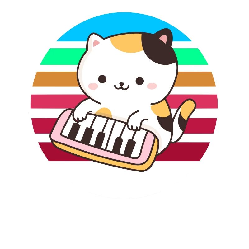 Piano keyboard cat sunset