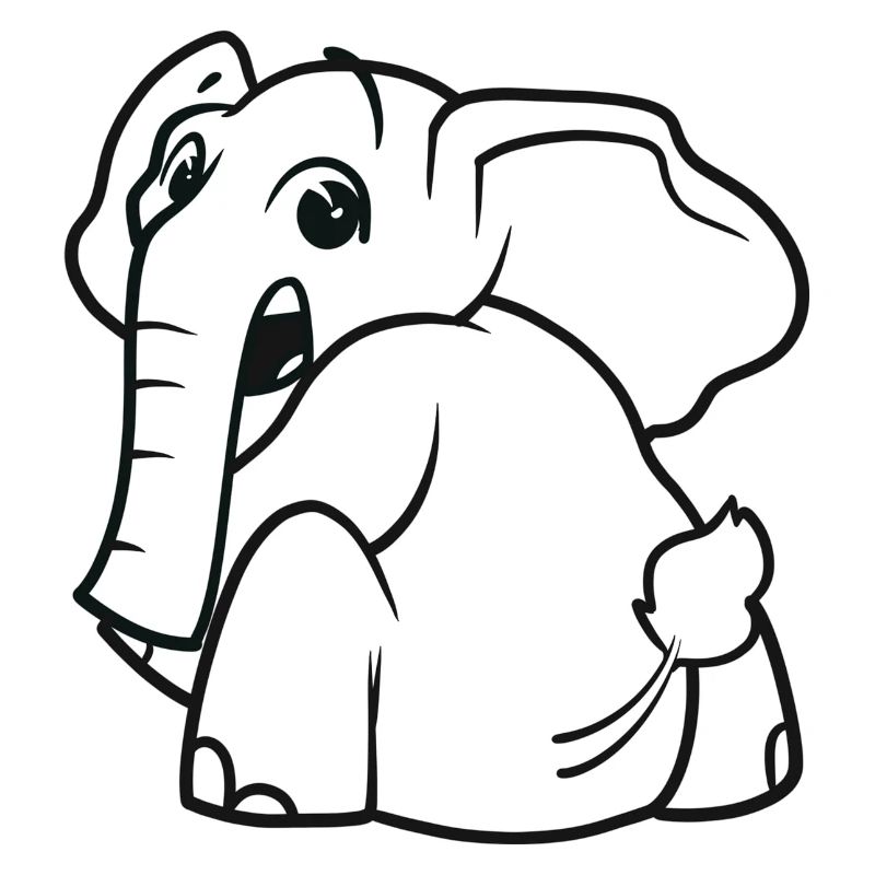 Elephant turns around - surprised, frightened