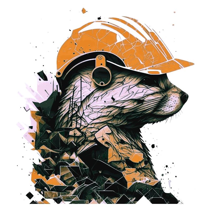 A marten as a construction worker with a yellow construction helmet