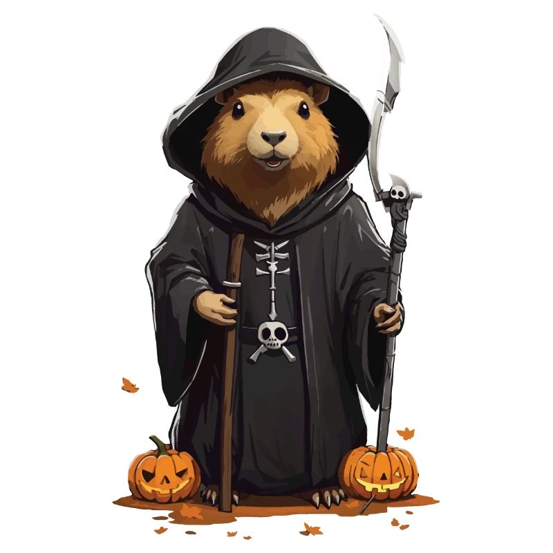 Funny Halloween Capybara Grim Reaper Design