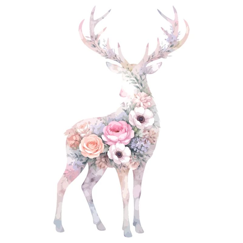 Hirsch Aquarell Silhouette Blumen