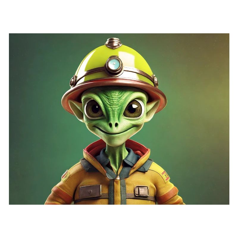 mignon petit pompier extraterrestre rétro rétro vert