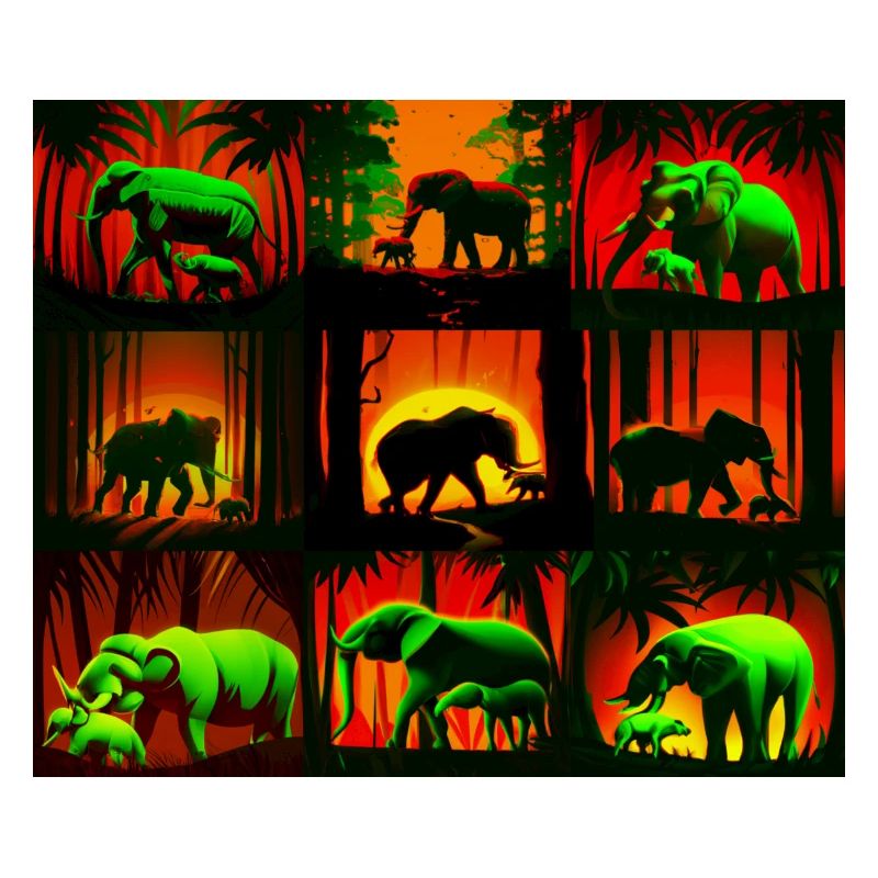 Elephants Pattern Design - Red/Green