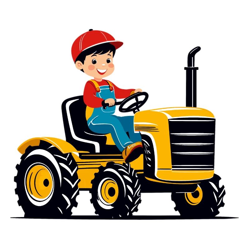 Boy driving tractor