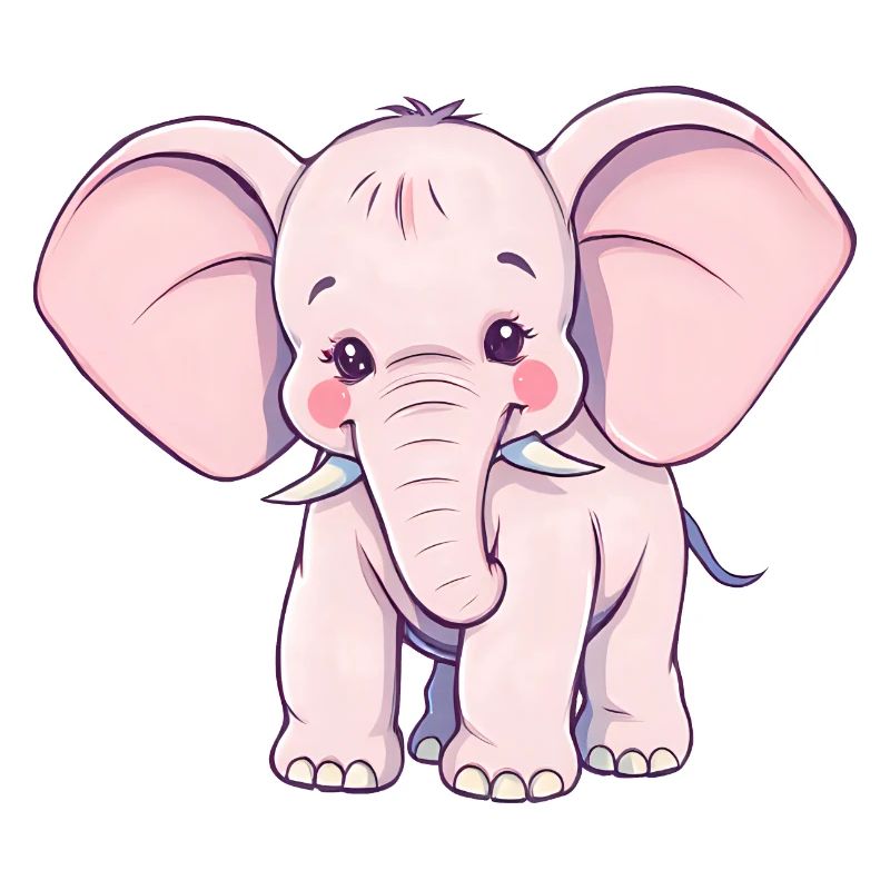 Éléphant rose ludique avec queue bleue
