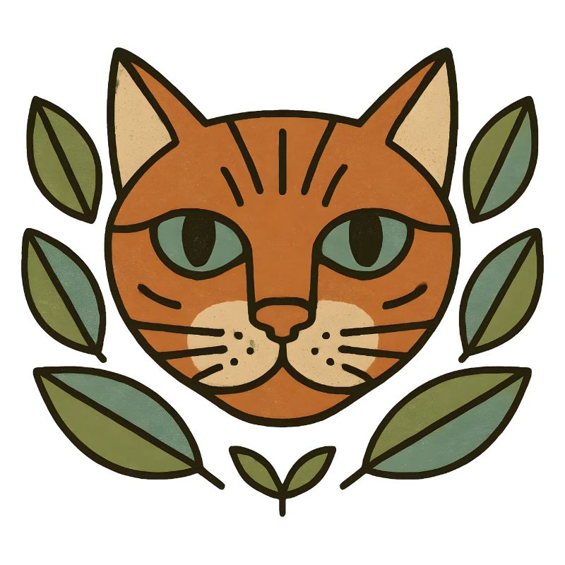 Tête de chat dans une couronne de feuilles