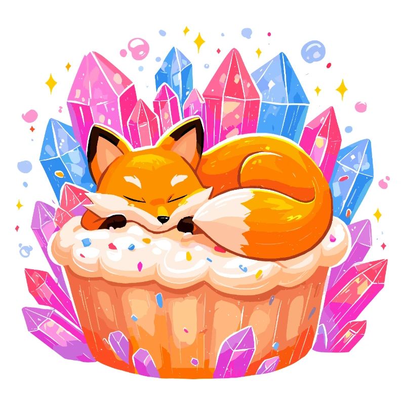 Sleeping fox in crystal cupcake