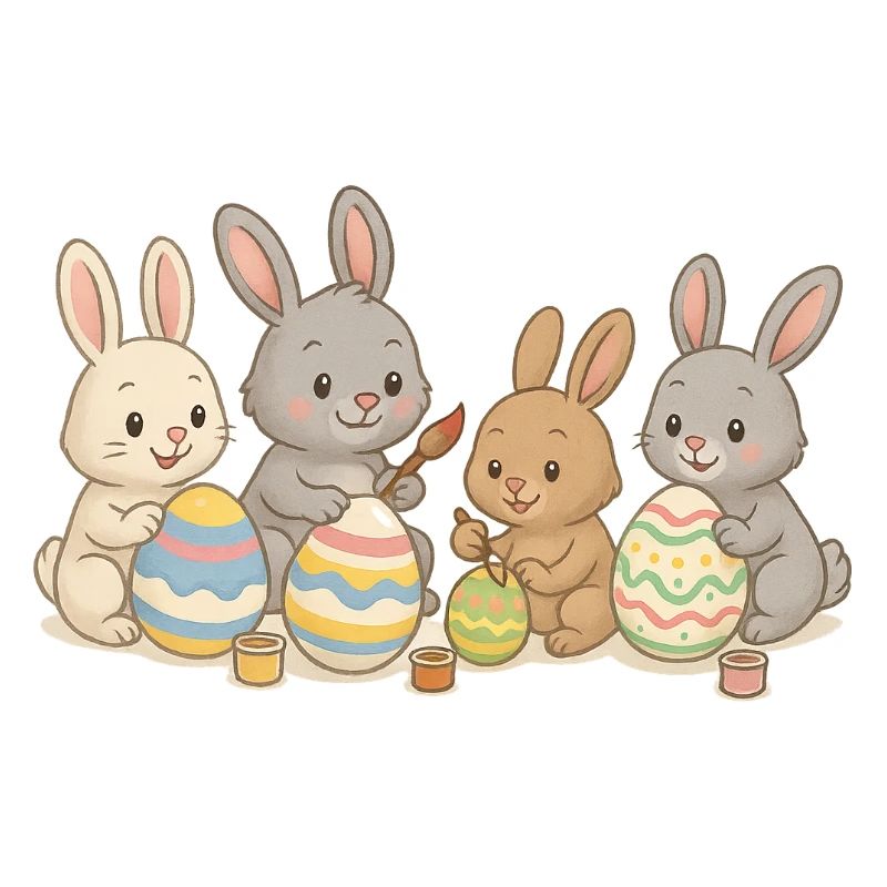 Bunny friends paint Easter eggs – Sweet Easter design