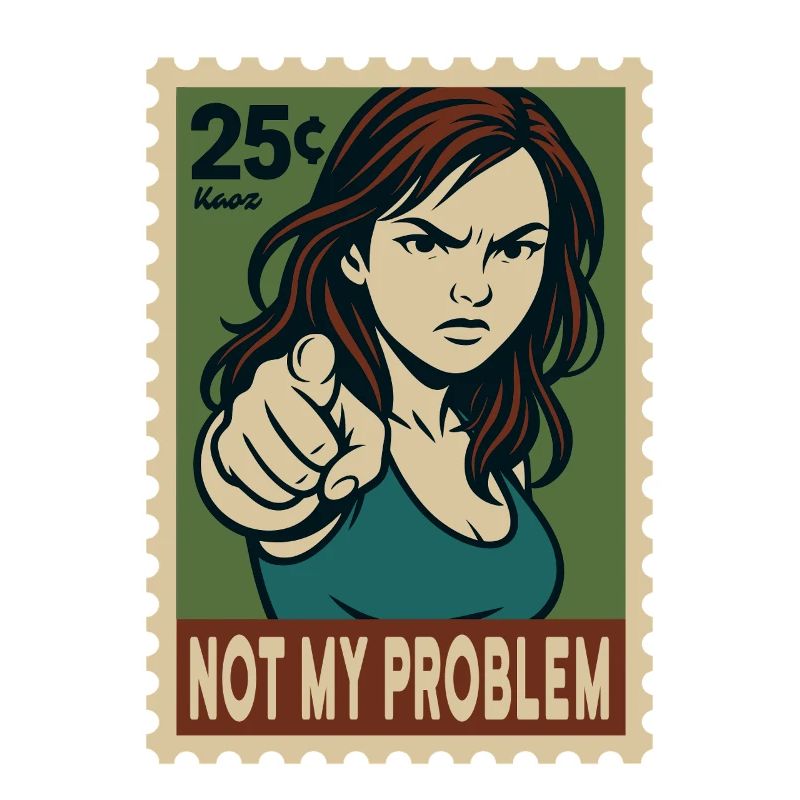 Woman pointing with finger Not my problem