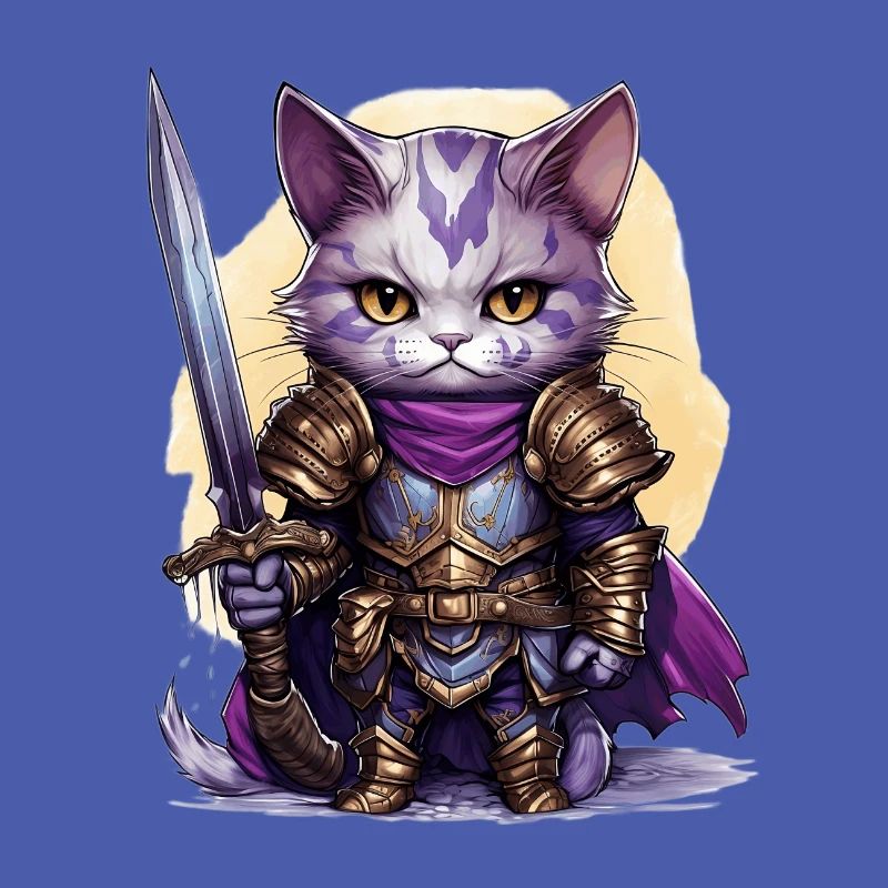 Chat en équipement de chevalier avec épée longue, AI Gen