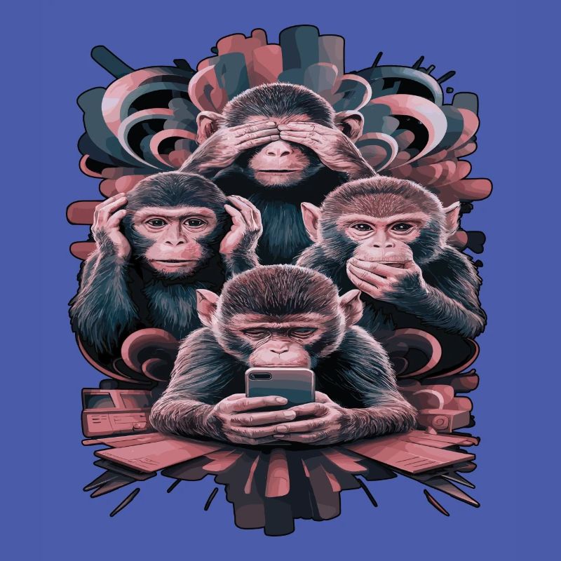 Wise Monkey With Mobile Phone Funny Multi Media Design