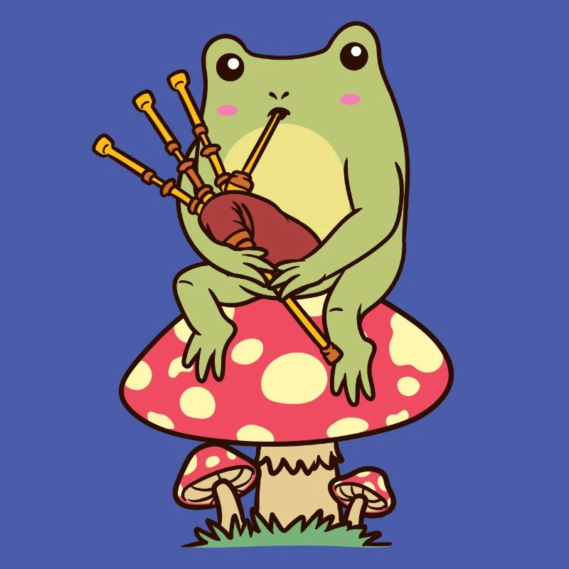 Grenouille sur un champignon Cornemuse
