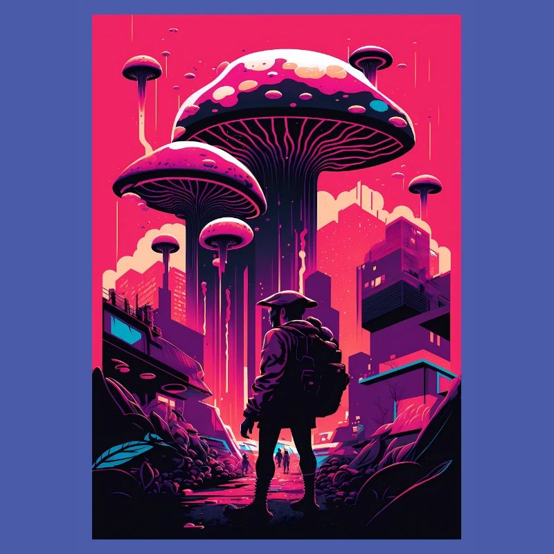 Mushroom Neon Vaporwave Natural Technocrat Hacker Techie