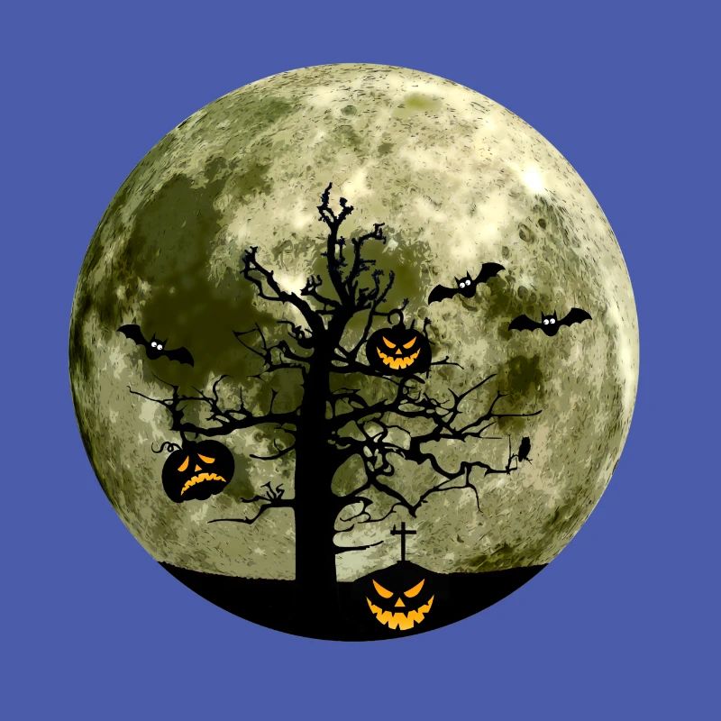 Scary evil shadow pumpkin tree moon bat