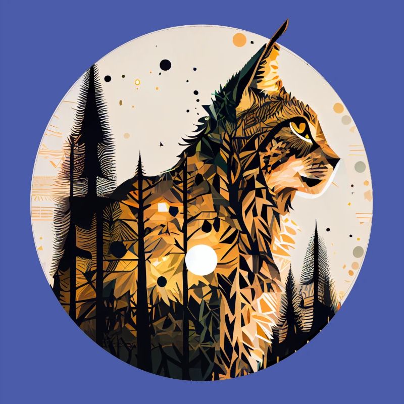 Luchs mit Mond im Wald mit Muster