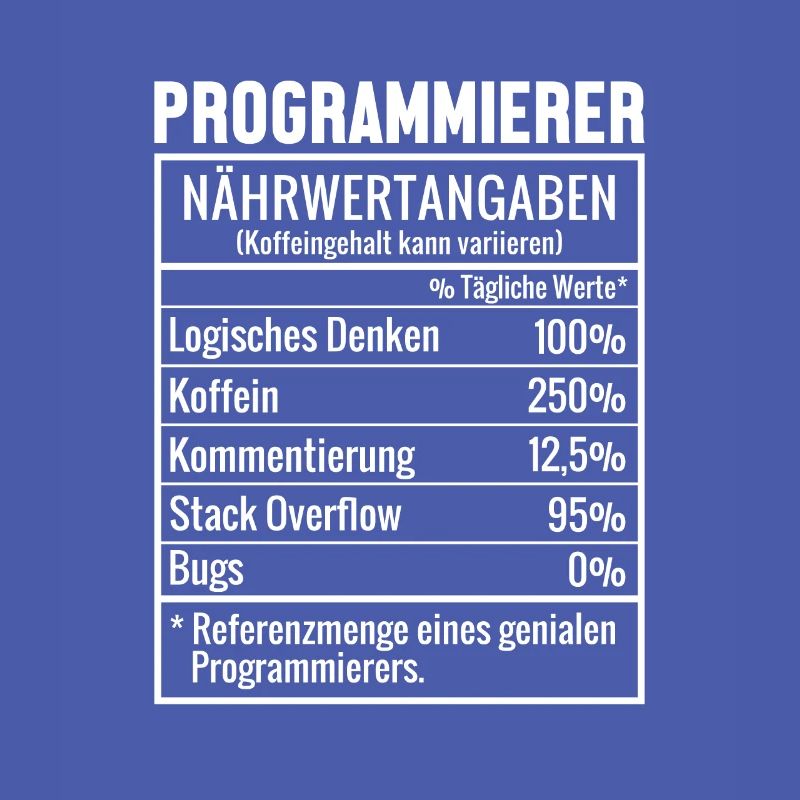Programmierer Nährwertangaben Developer Coder