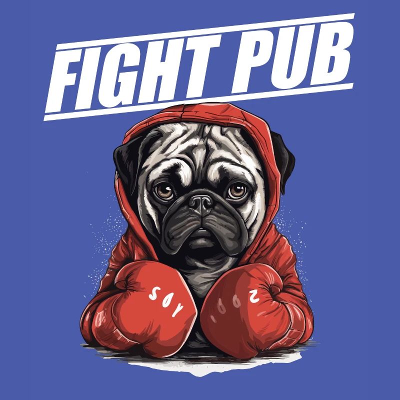 Fight Pub Mops mit Boxhandschuhen