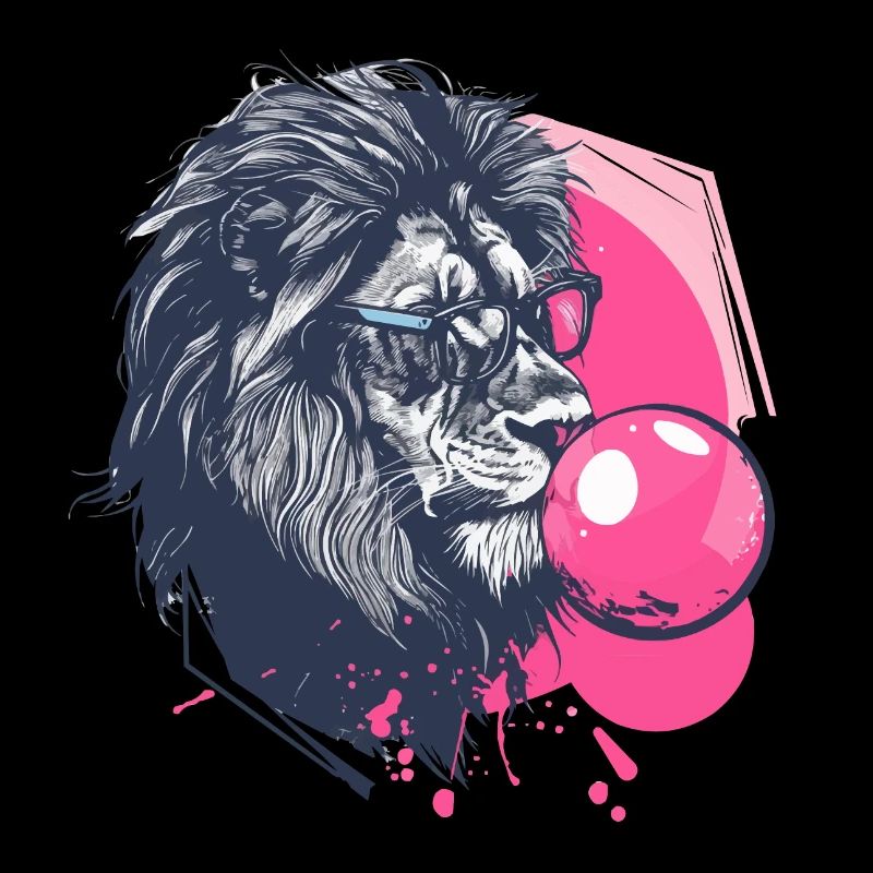 Löwe mit Kaugummi und Brille