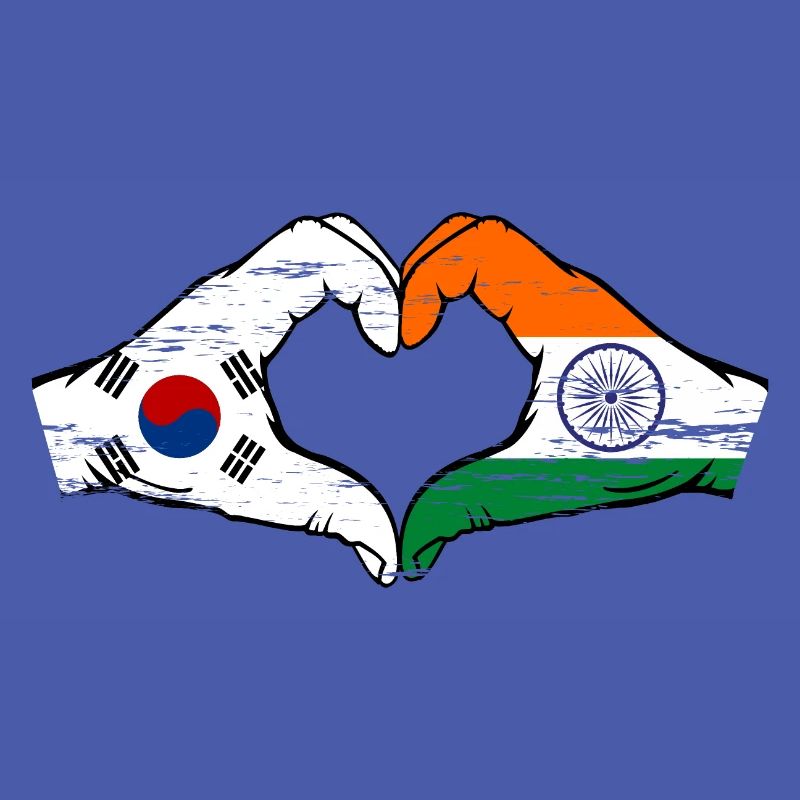 Corée du Sud Inde drapeau mains forme de coeur utilisé