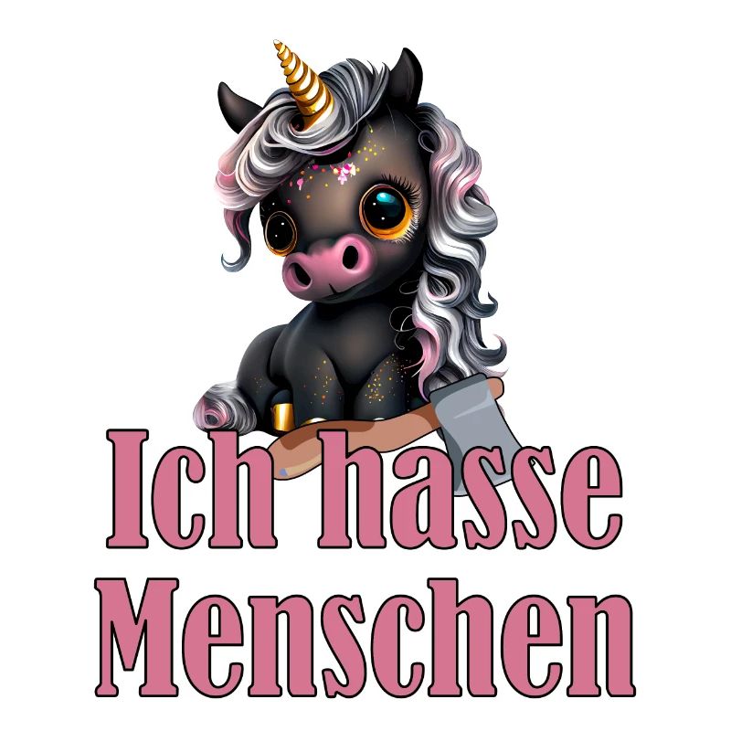 Kleines süßes Schwarzes Einhorn mit Spruch