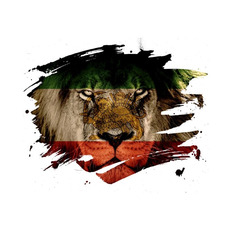 Persien-Flagge u. Afrikanisches Löwe-Bild