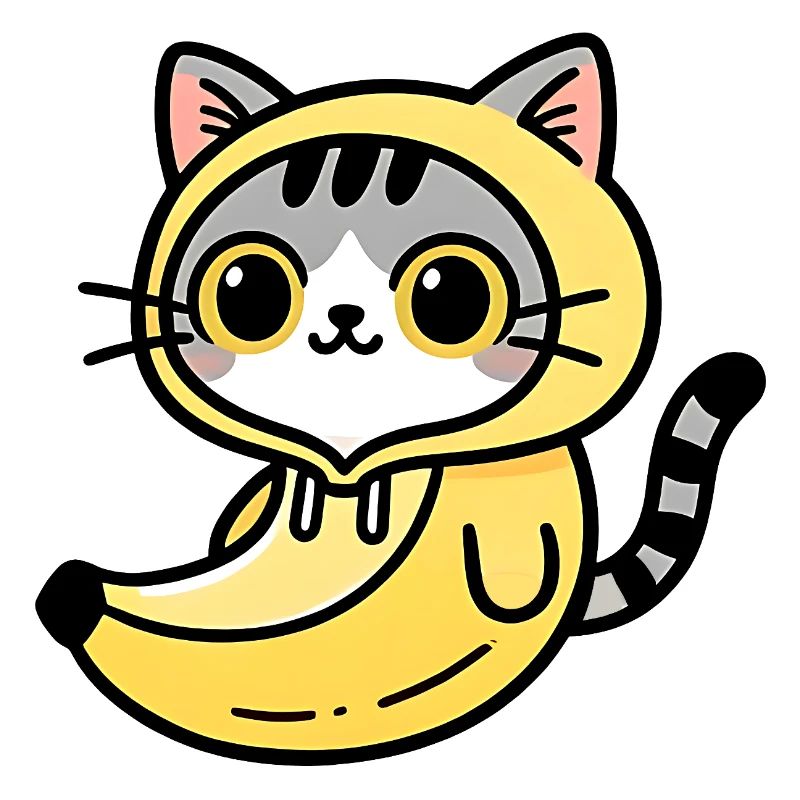 Kawaii Katze im bananengelben Kapuzenpullover