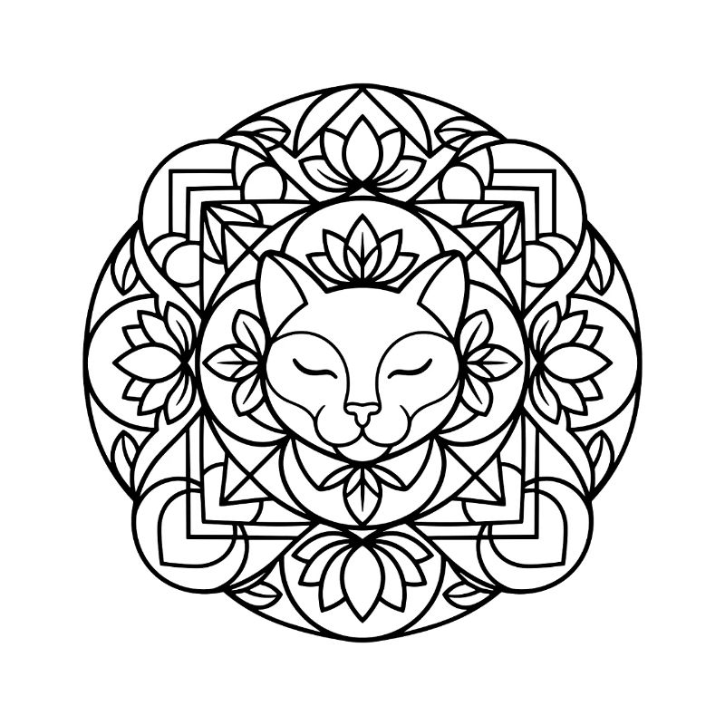 Cat Mandala with Harmonious Ornamentation
