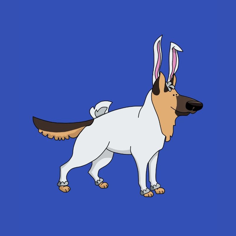 German shepherd in easter bunny costume Easter